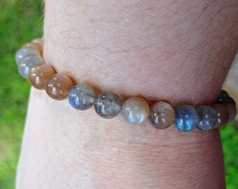 Pulsera de labradorita y piedra solar: energía espiritual, tamaño 7, cuentas AAA