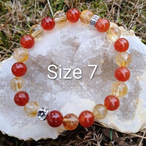 Pulsera de cornalina y citrino: Abundancia, motivación (Cuentas AAA de 8 mm) Size 7