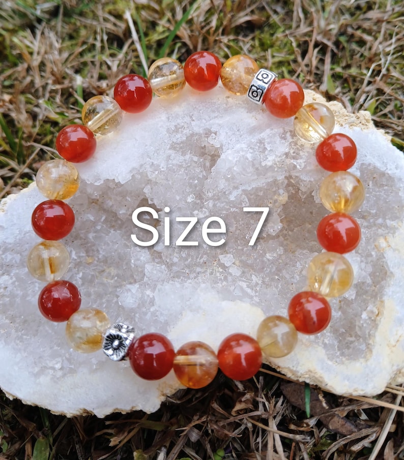 Pulsera de cornalina y citrino: Abundancia, motivación (Cuentas AAA de 8 mm) Size 7