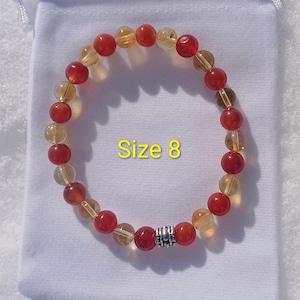 Pulsera de cornalina y citrino: Abundancia, motivación (Cuentas AAA de 8 mm) Size 8