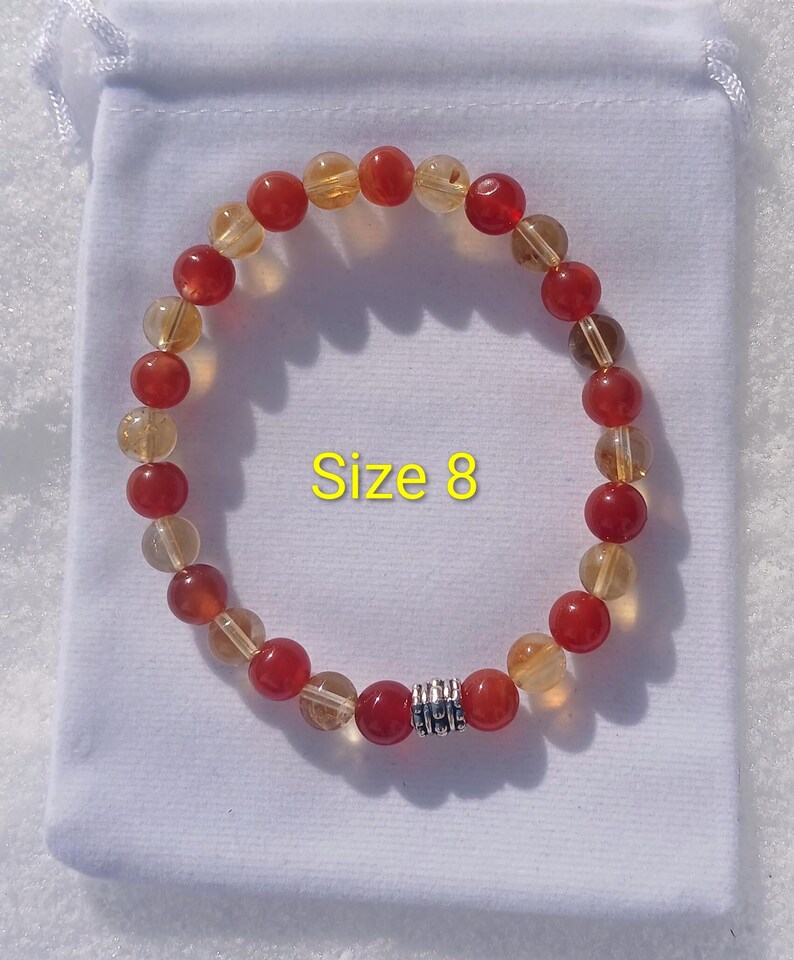 Pulsera de cornalina y citrino: Abundancia, motivación (Cuentas AAA de 8 mm) Size 8