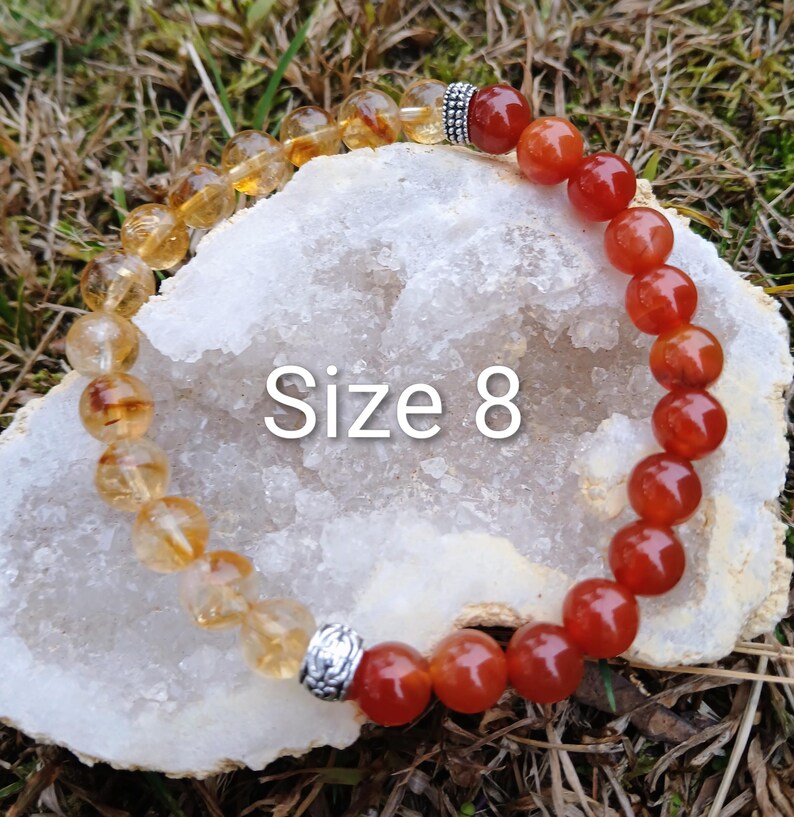Pulsera de cornalina y citrino: Abundancia, motivación (Cuentas AAA de 8 mm) Size 8.