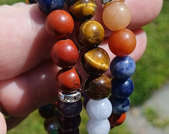 Pulseras de cristales curativos de los 7 chakras: amatista, sodalita, aventurina, jaspe y aguamarina
