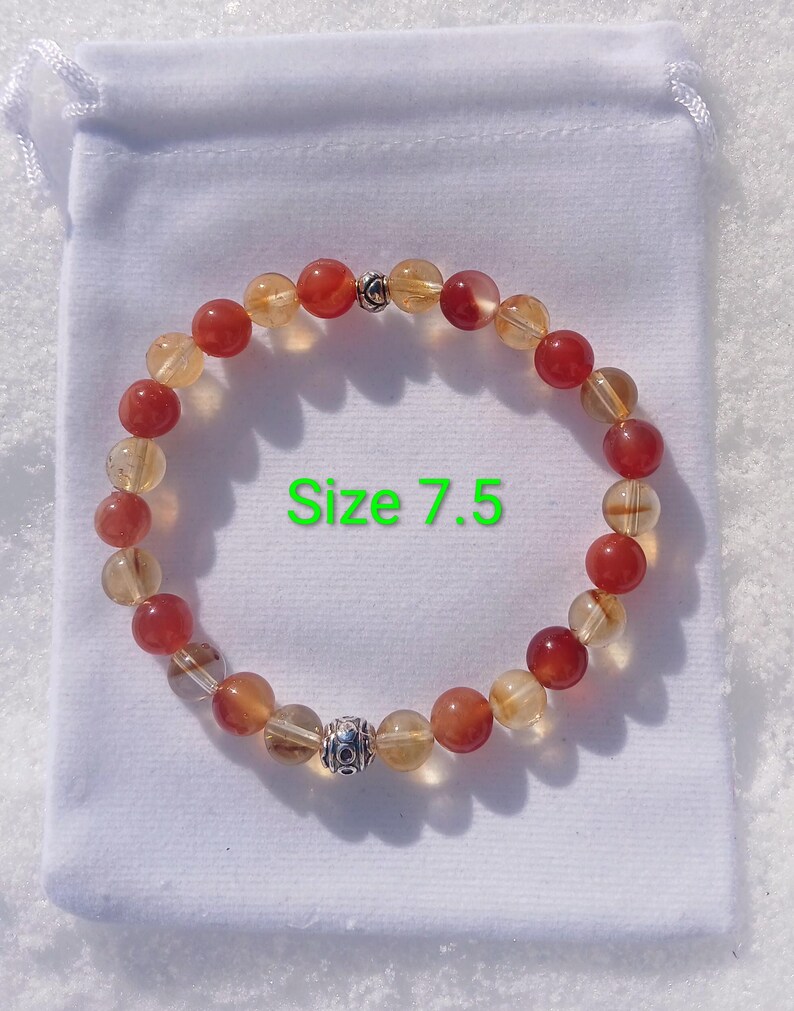 Pulsera de cornalina y citrino: Abundancia, motivación (Cuentas AAA de 8 mm) Size 7.5