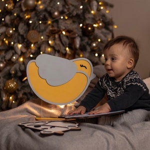 Bird night light for kids with transforming custom panels + nursery wall stickers