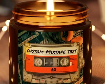 Vela de mixtape retro, etiqueta de casete personalizada, regalo de los 80 y 90, código de lista de reproducción de Spotify, vela de soja perfumada para amantes de la música.