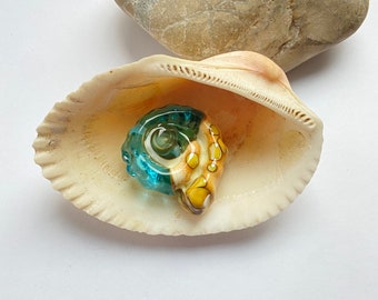 Ammonite shaped glass beads, 1 pc, Ocean Colors Beads, Lampwork glass beads, Fossilized Beads, Sea bead, Ocean Inspired Beads