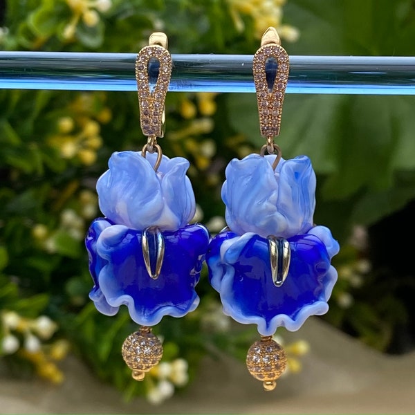Iris flower earrings Floral earrings Lampwork earrings Unique jewelry Handmade jewelry Handmade earrings Iris earrings Iris glass  Blue iris