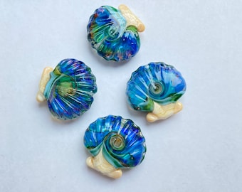 Seashell lampwork beads in sea and ivory colors, 1 pc, Lampwork glass beads, Sea bead, Ocean Inspired Beads