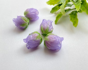 Lavender lilac floral beads, 1 piece, Bud beads, Handmade beads, Flower beads, Glass beads, Purple beads, Lampwork beads