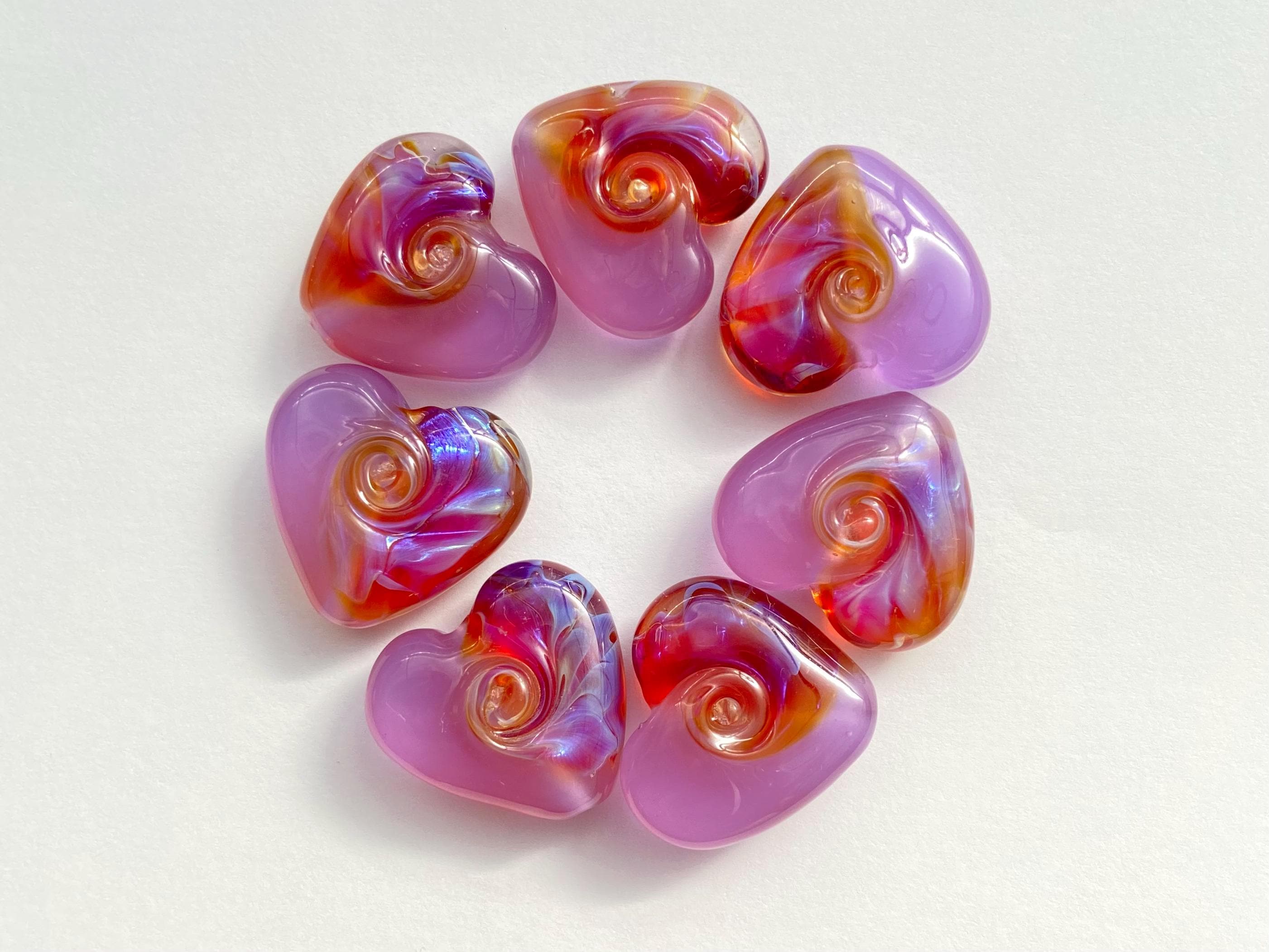 Lilac glass heart beads, lampwork pendants, handmade lampwork, jewelry making materials.