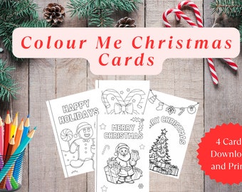 Colour in christmas cards pack of 4 cards | Kids Christmas Cards | Christmas Activity | Christmas Colouring Cards | Christmas Craft
