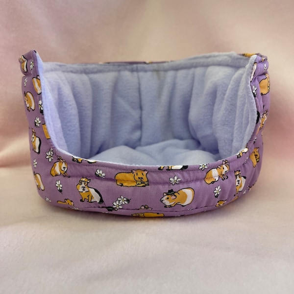 10” Cuddle cup soft fleece small animal bed for Guinea pig Purple Guinea Pig Print