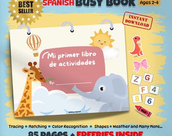Cuaderno de actividades imprimible en español para niños de preescolar y jardín de infantes. Hojas de trabajo imprimibles en español.