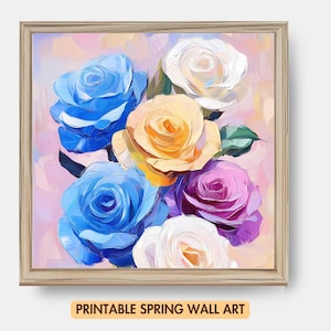 Floral Spring Wall Art: Colorful Rose Print (Digital Download)