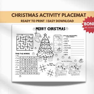 Christmas Activity Placemat: Kids Holiday Coloring Worksheet (PDF)