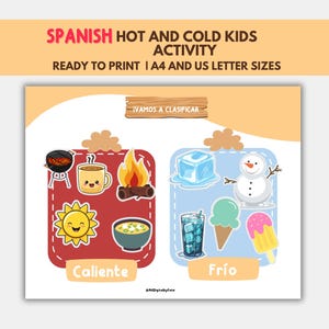 Hot and Cold Spanish Busy Book Printable Spanish Quiet Book Montessori Homeschool Resources for Preschool Kids Learning Materials