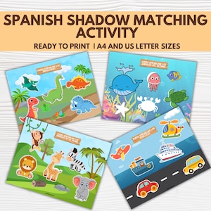 Shadow Activity Puzzle Spanish Busy Book Printable Spanish Quiet Book Montessori Homeschool Resources for Preschool Kids Learning Materials
