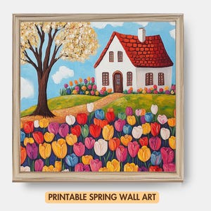 Spring Tulip Field Art Print: Farmhouse Home Decor (Digital Download)