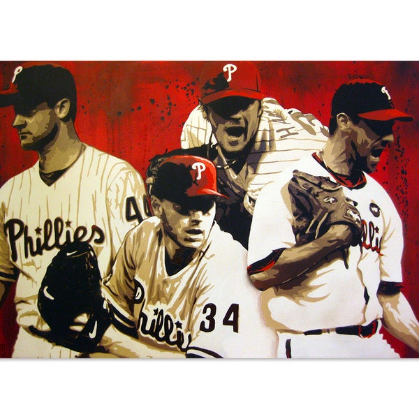 Philadelphia Phillies 36 x 24 inch hand-embellished canvas print. "4 Aces"