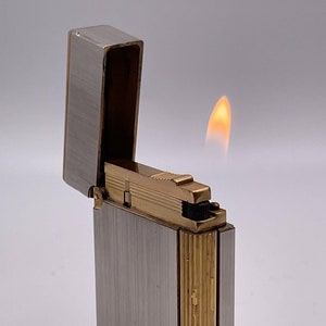S.T. DUPONT Vintage WORKING Ligne 2 Large Lighter in Brushed Silver Finish w/Gold Trim