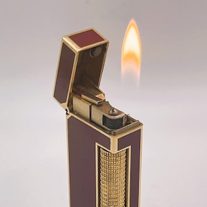 Dunhill Rollagas WORKING Vintage Feuerzeug in seltener roter Emaille mit Goldrand Ende der 1970er Jahre