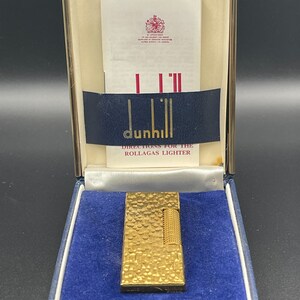 Dunhill Rollagas WORKING Vintage Lighter Gold Plated Bark w/Box & Papers c.1970’s