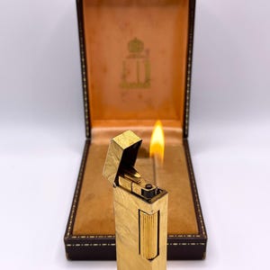 Isqueiro Dunhill Rollagas WORKING Vintage em Gold Moire c1980 com caixa e papéis