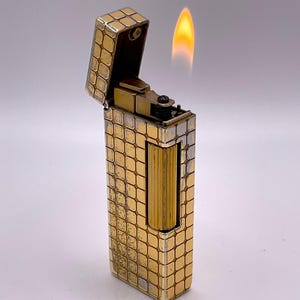 Dunhill Rollagas WORKING Vintage Lighter in a Gold Plated Checkered Design c1989