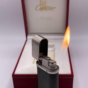 Cartier Vintage WORKING Small Oval “SANTOS” Lighter in Dark Grey & Silver Finish w/Box 2000’s