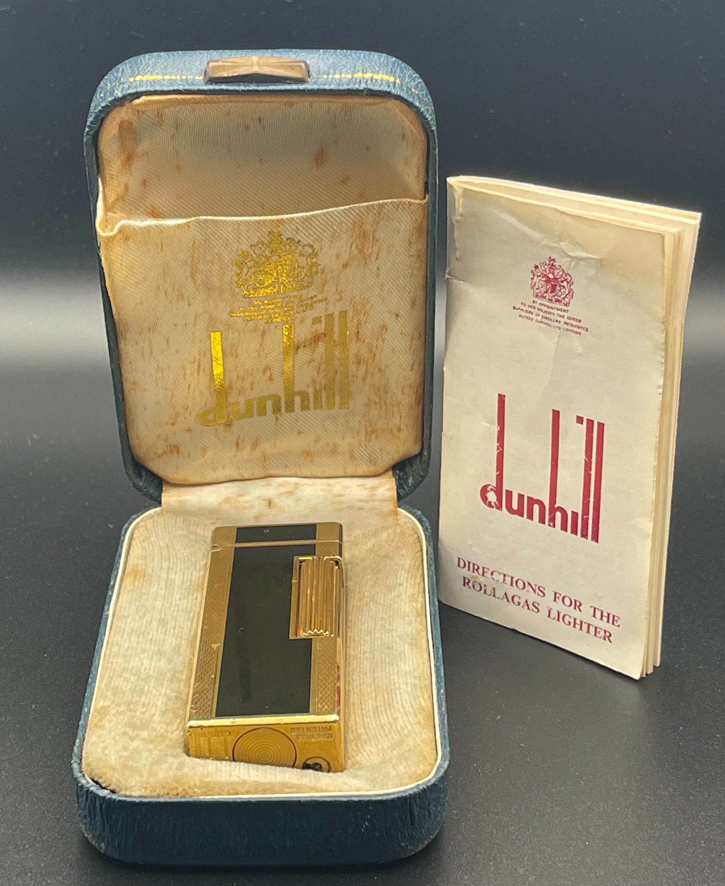 Dunhill Rollagas WORKING Vintage Lighter Gold Plated Hobnail
