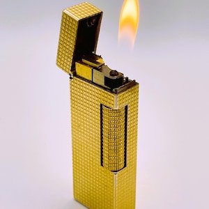 Dunhill Rollagas WORKING Vintage Lighter in a Gold Plated Hobnail Design early 1980’s