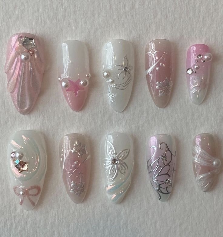 Mermaid Jelly 3D Gel Nail Set Unique Press on Nails Y2K 3D Gel Manicure ...