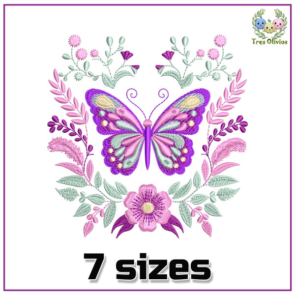 Floral Butterfly Machine Embroidery Design, Spring, Summer Botanical embroidery 4x4 pes dst hus jef