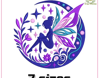 Fairy on the Moon Machine Embroidery Design, Celestial Magic Girl, Botanical embroidery 4x4 pes dst hus jef