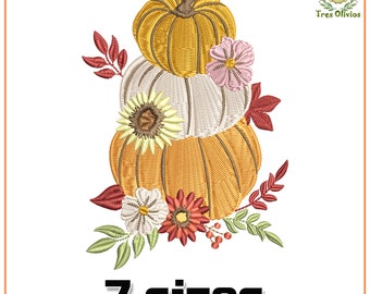 Fall Floral Pumpkins Machine Embroidery Design, Fall, autumn, Harvest, embroidery 4x4 pes dst hus jef