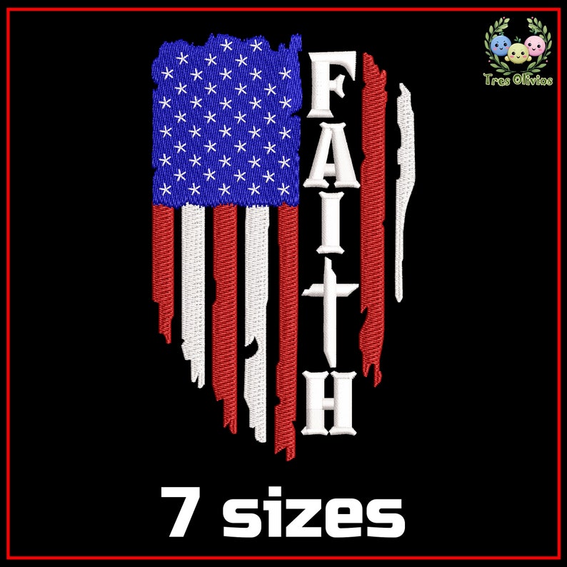 American Flag Embroidery Design, Christian Faith, 4th of July, USA