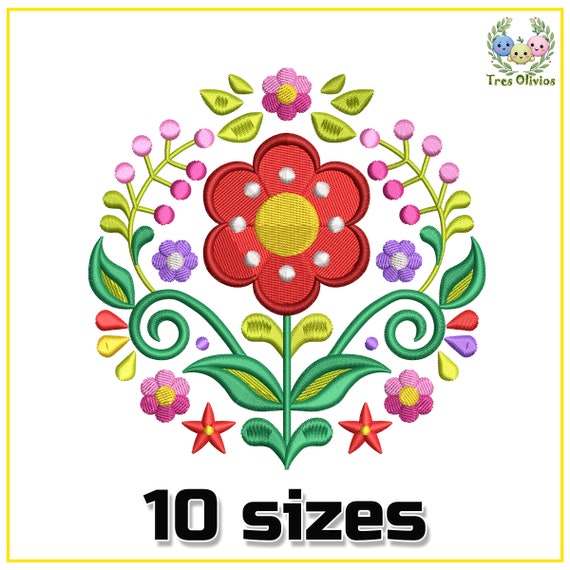 Oaxaca Flower Machine Embroidery Design - Instant Download, Floral