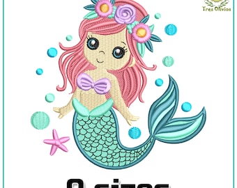 Baby Mermaid Machine Embroidery Design, Cute Girl design, Toddler, Nursery Decor, mini embroidery pes dst hus jef