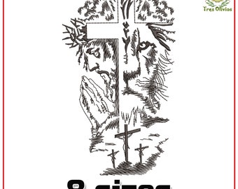Leone di Giuda, disegno per ricamo a macchina, croce cristiana con Gesù Cristo, punto leggero 4x4 pes dst hus jef