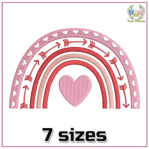 May include: A pink and red rainbow with white hearts and arrows, and a pink heart in the center. 7 sizes.