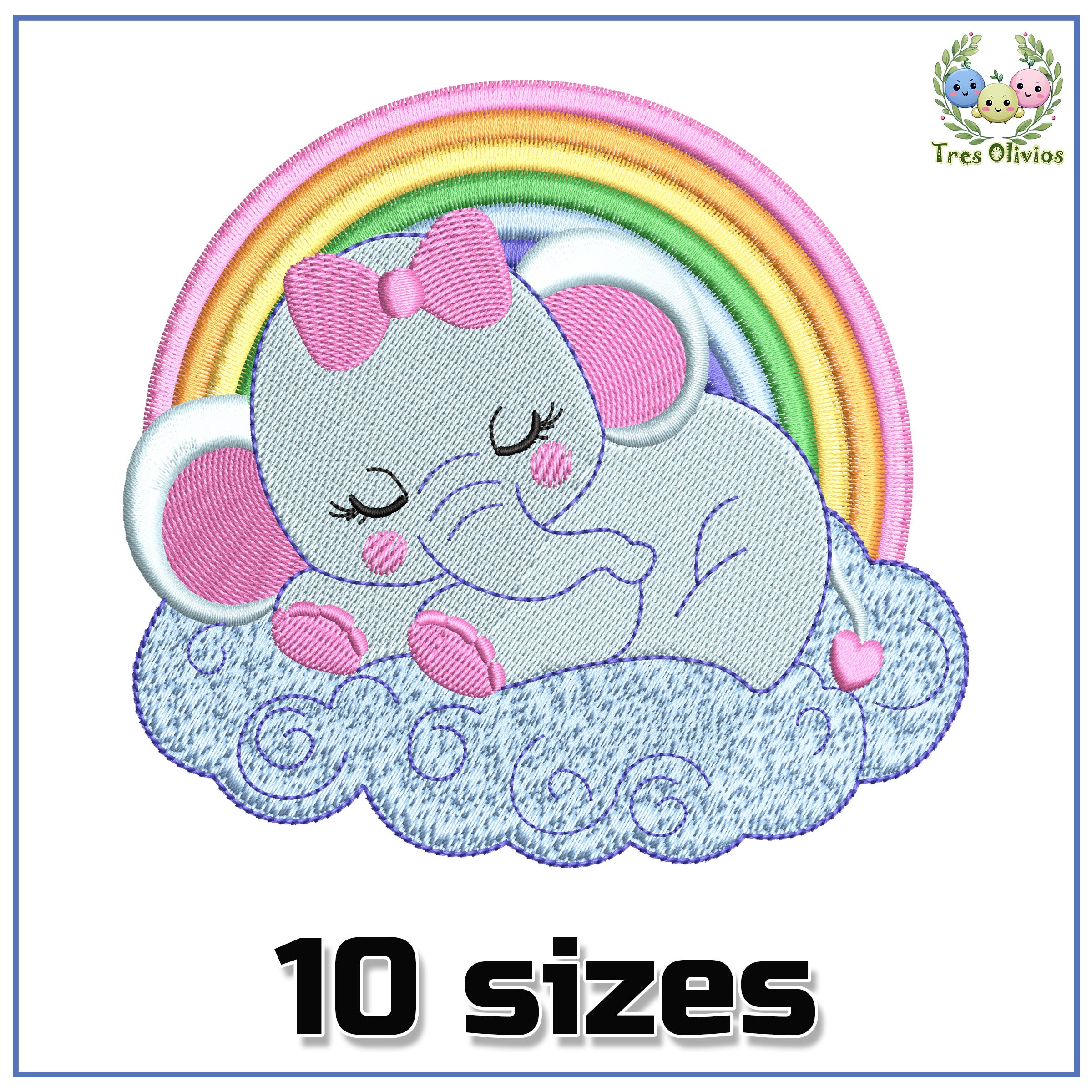 Baby Elephant Sleeping Machine Embroidery Design, Baby girl design, Toddler, Rainbow, Bedroom, Cute, Nursery Decor 4x4 pes dst hus jef