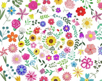 Mini Flowers Machine embroidery Design, Huge bundle of florals and branches, 5 Sizes (1-3 In), Handcrafted Digitized Artwork pes dst hus jef