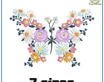 Botanical Butterfly Machine Embroidery Design, Spring, Summer Floral embroidery 4x4 pes dst hus jef