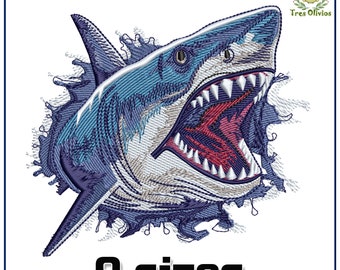 Angry Shark machine embroidery design, Realistic Animal, Fish, Nautical, sea, ocean, embroidery, 4x4 pes dst hus jef