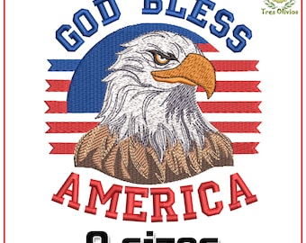 Patriotic Eagle machine embroidery design, God Bless America, American Flag with Bald Eagle  4x4 pes dst hus jef