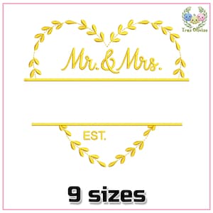 Monograma de boda Diseño de bordado de máquina, Corazón floral, Novia, Familia 4x4 pes dst hus jef