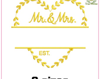 Wedding monogram Machine embroidery design, Floral Heart, Bride, Family 4x4 pes dst hus jef
