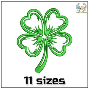 May include: A green four-leaf clover with a stylized design. The clover has a long stem. The image includes the text "11 sizes".