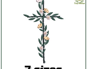Blumen Christliches Kreuz Maschinenstickerei, Religion, Kirche, Glaube, Blumen, Jesus 10x10
